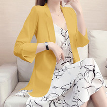 黄色雪纺小西装外套女春夏季新款韩版宽松设计感休闲防晒上衣西服