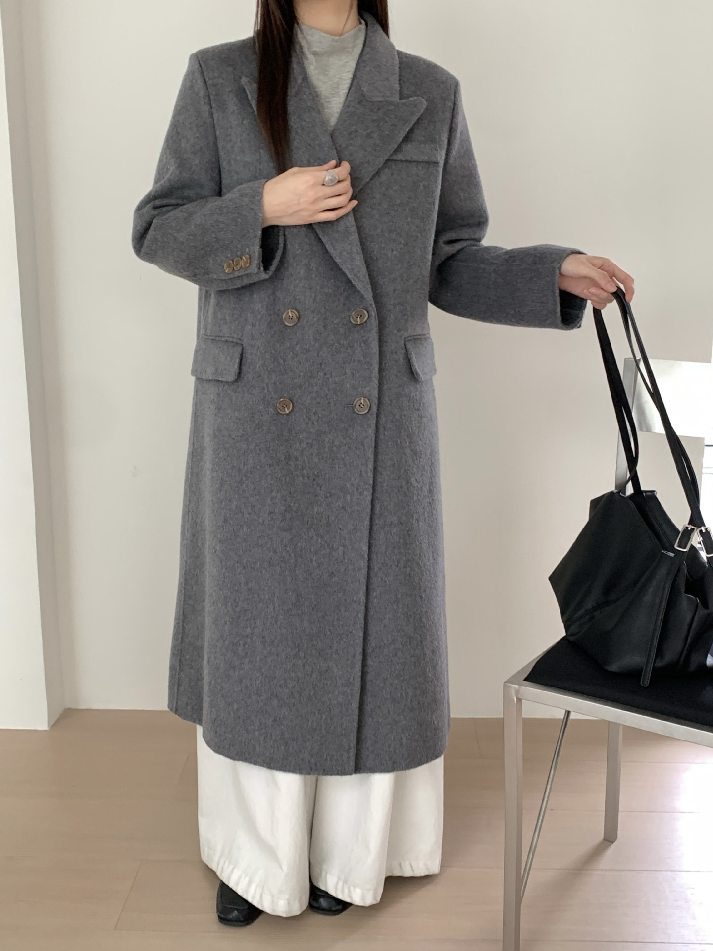 【3008高級感ゆるい気質正肩スーツ復古ウールコート小衆フランス中長タイプ女性コート