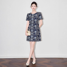 2504606-南油高品质法式复古重工亮片刺绣牛仔裙修身时尚女连衣裙