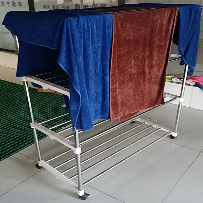 Rack de toallas de acero inoxidable tipo piso salón de belleza rack de secado lavado de coches barbería salón de belleza toallas de baño plegables varilla colgante