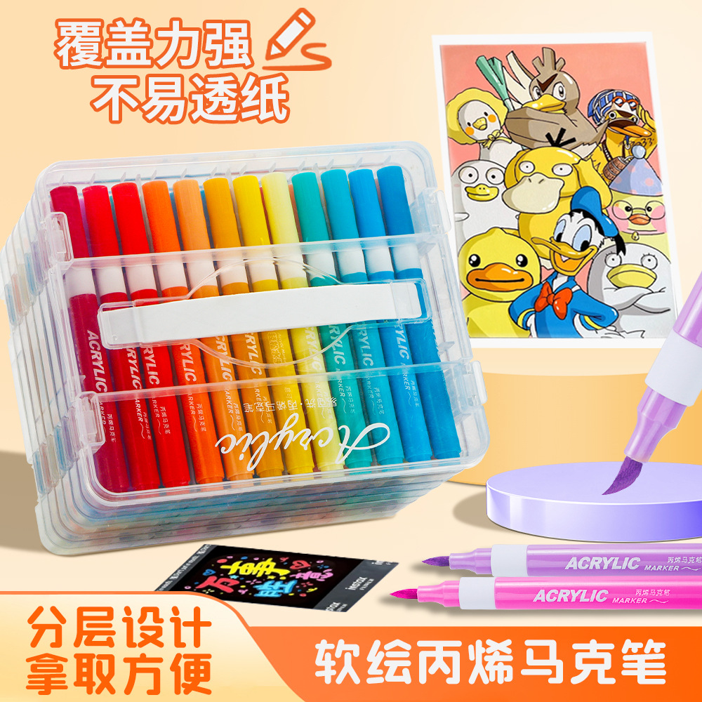 Caja de bolígrafo de acrílico marcador de color blando para estudiantes y niños con bolígrafo de acuarela plegable opaco pincel lavable con agua