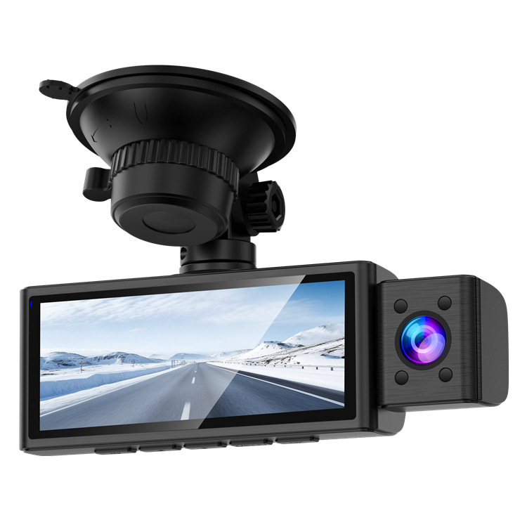 Cross-border 4K triple-camera dashcam with GPS tracking, wide-angle night vision, three-lens WIFI recorder, and reverse camera