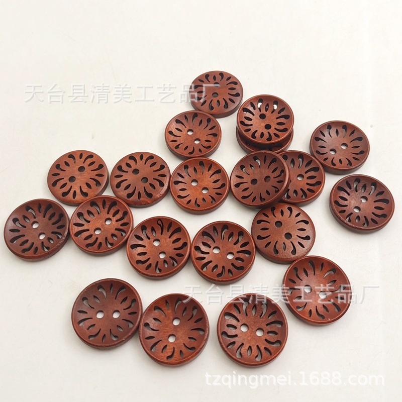 23mm café profundo/café madera hueca botón de madera decoración crisantemo botón de madera 20 un paquete de todo fósforo
