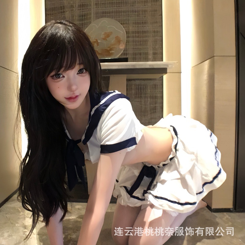 Tachinai's Cute Abstinence Jk Temptation Sailor Suit Sexy Pure Desire Contrasting Color Preppy Style No-Take-Off Uniform 9255