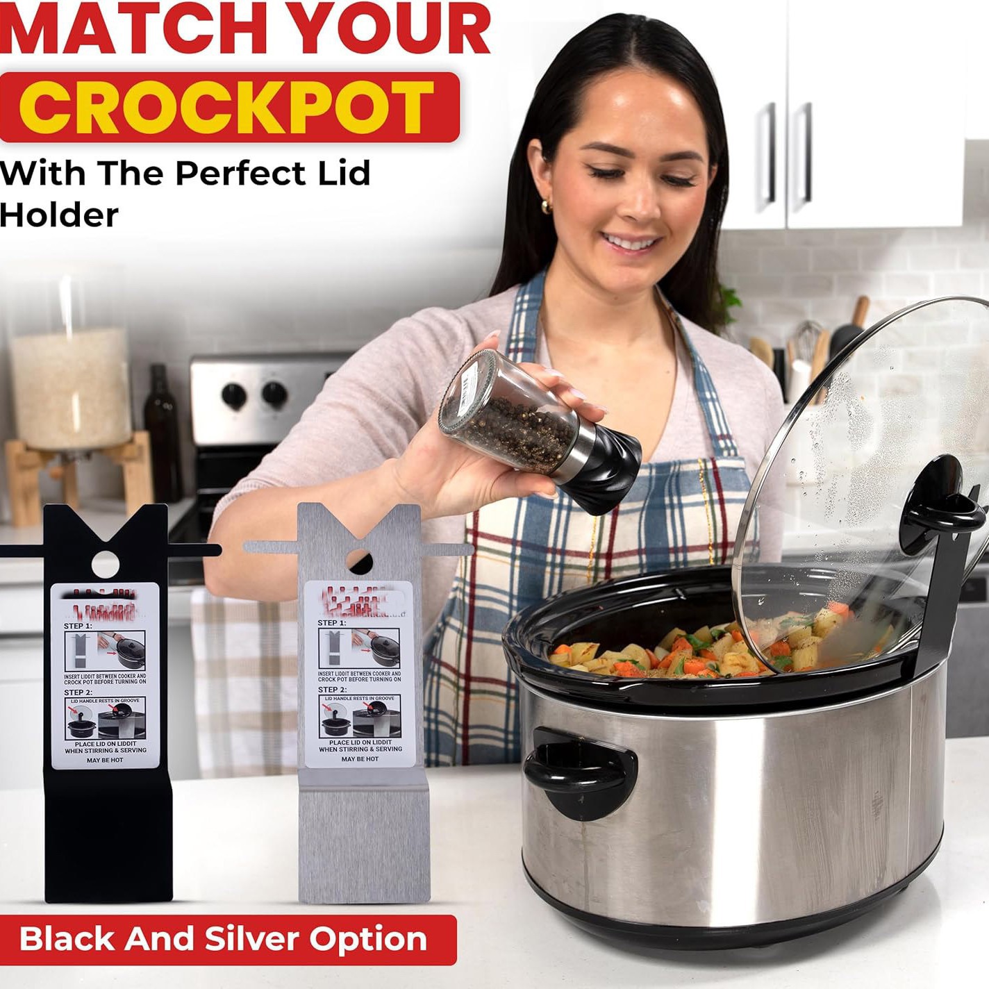 Pot Lid Holder Crockpot Lid Holder Slow Cooker Lid Rack Stainless Steel Pot Lid with Pad for Pots and Pans