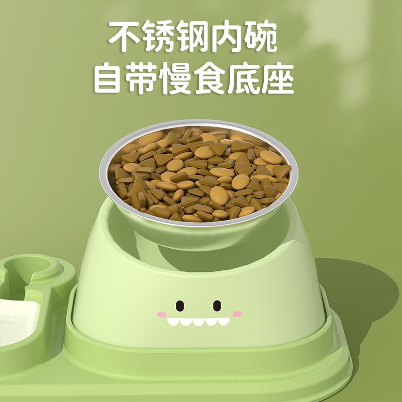 Tazón de cerámica para mascotas de venta caliente para gatos y perros, cuenco anti-derribe, cuello inclinado de gran capacidad, agua y grano en un tazón doble