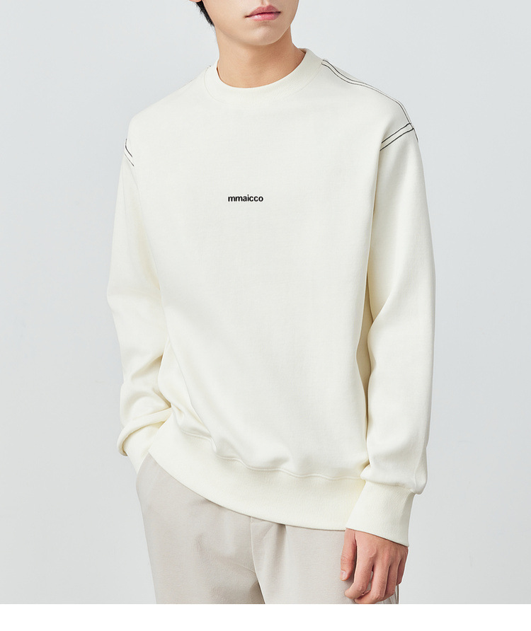 Áo thun nam cổ tròn in hình họa tiết nổi, chất liệu cotton dày 320g, kiểu mới thu đông — Màu be chi tiết 33