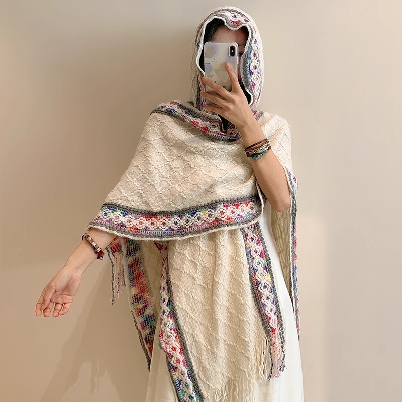 Turismo de estilo étnico encapuchado chal mujer en Xinjiang Yunnan bohemia sala de aire acondicionado camisa de punto camisa de abrigo