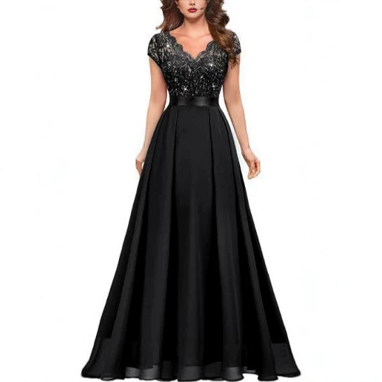 AliExpress cross-border European and American dark green V-neck evening dress, elegant A-line skirt, ball party dress, birthday party dress AliExpress cross-border European and American dark green V-neck evening dress, elegant A-line skirt, ball party dress, birthday party dress