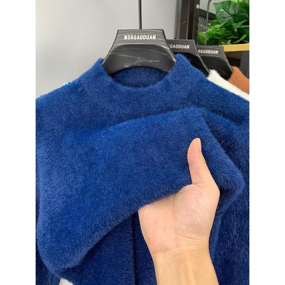 Herrenbekleidung Halber Rollkragenpullover aus Nerzfleece für Herren im Herbst und Winter sowie verdickter Strickpullover aus Samt mit warmem Mittelkragen_voghion.com