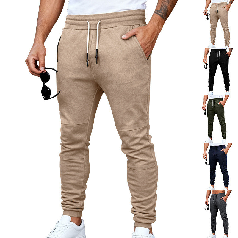 Cross-Border Amazon Spring and Autum Men's Slim Casual Stylish Sports Elastic Zipper Function Gym Jogging Pants