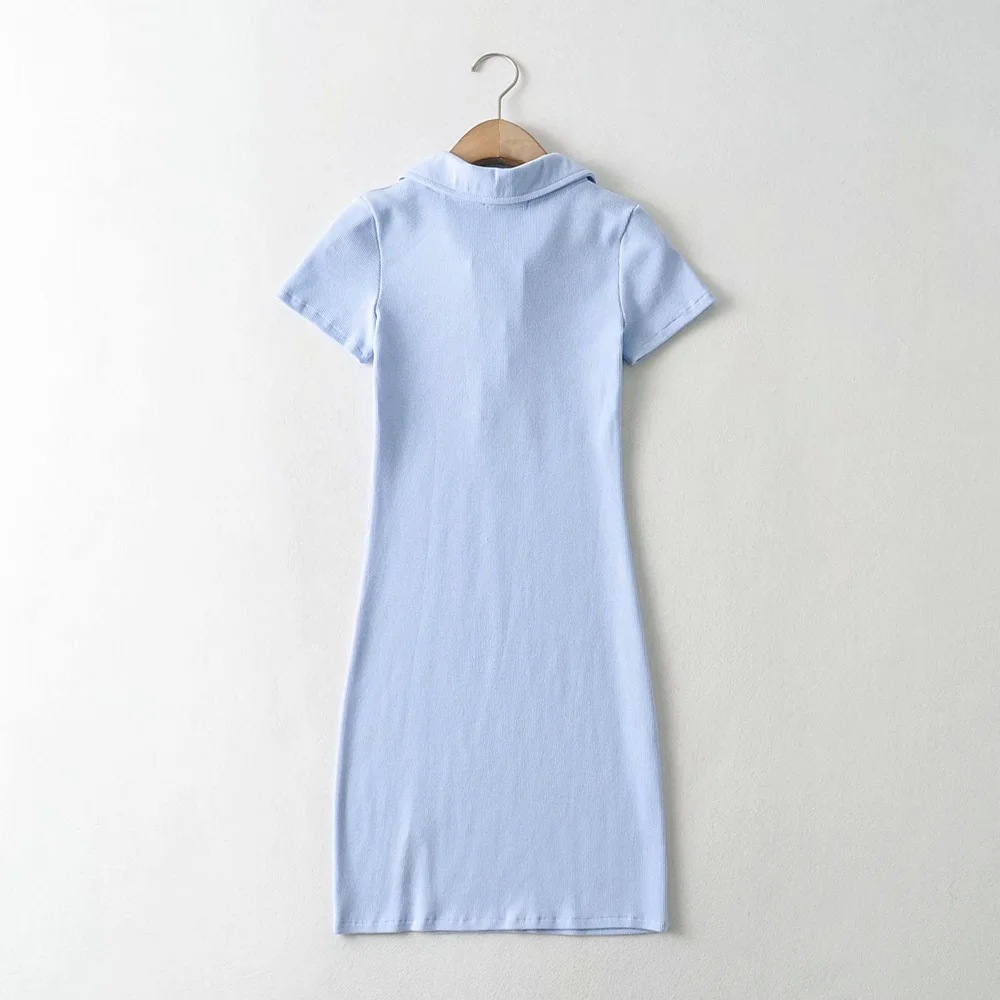 solid color polo collar short slim split bag hip dress NSAC52929