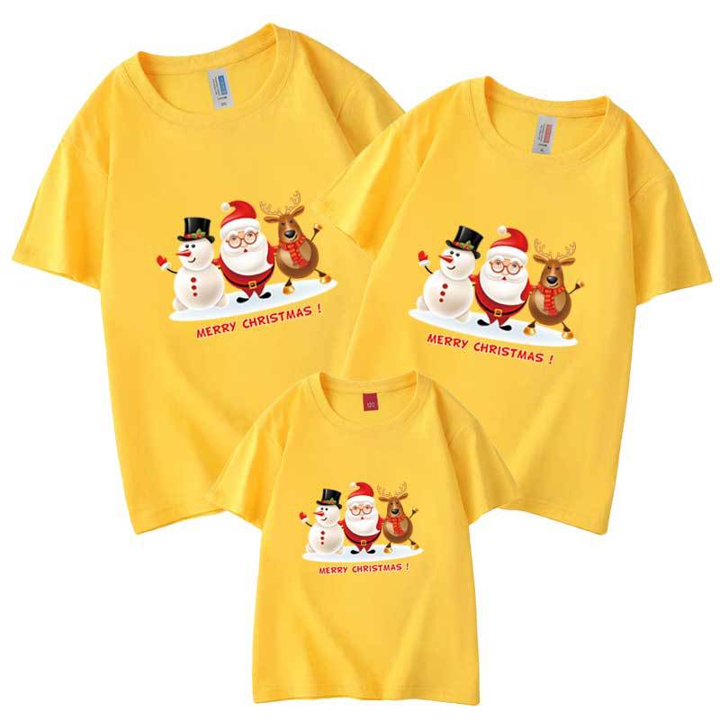 Ropa para niños Feliz Navidad padre-hijo Camiseta manga corta Nuevo 2024 nuevo tres boca cuatro boca hombres y mujeres transfronterizos