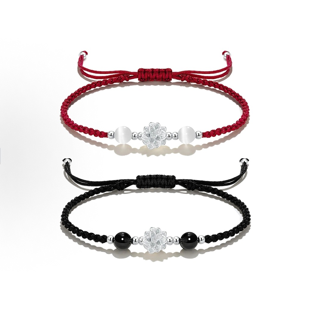 Pure Silver 999 Good Luck Lotus Silver Bracelet for Women Couple Bracelet High-End Chinese Style Silver Jewelry for Girlfriend or Best Friend