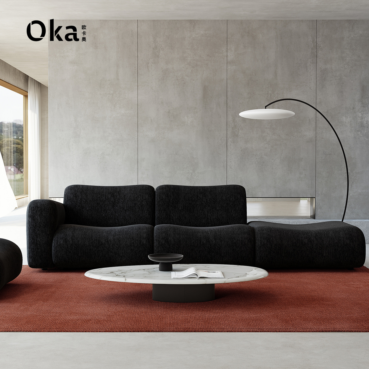 Oka Ao Wuji Sofa, Mid-Century Style Living Room Straight-Line Fabric Sofa Set, Retro Fully Removable and Washable Chenille Sofa