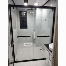 黑色一字型淋浴房钢化玻璃浴房浴室隔断移门屏风简易洗澡房亚马逊