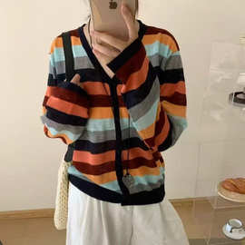 0905-158 早秋V领云朵亚麻 开衫  针织衫女