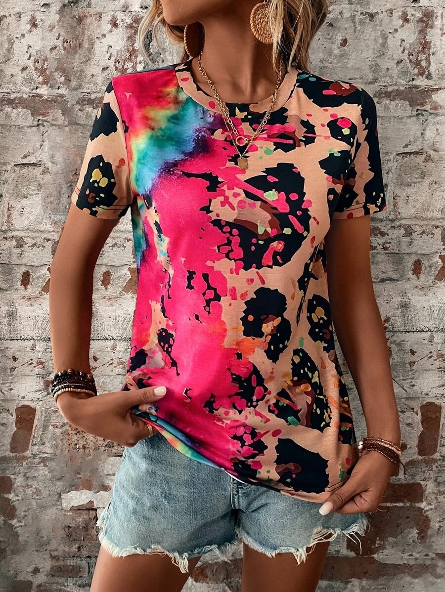 Title 2, Womens Summer Fashion Painted Short-sleeved Sl...