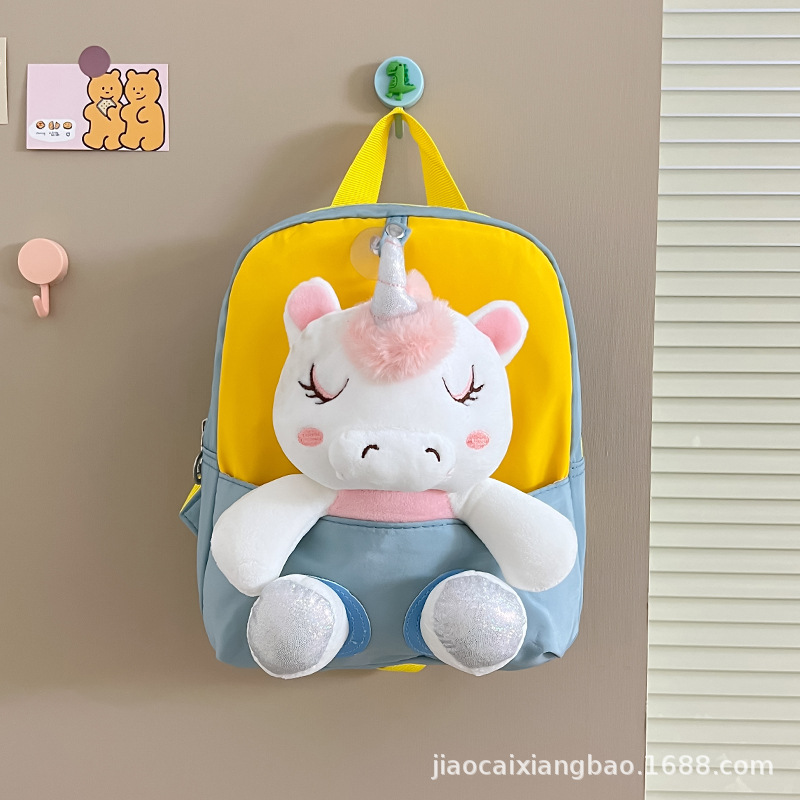 Mochila para niños nueva mochila de caballo de un solo hombre de dibujos animados de Kindergarten de peluche muñeca mochila de nylon ligero bolsa de moda