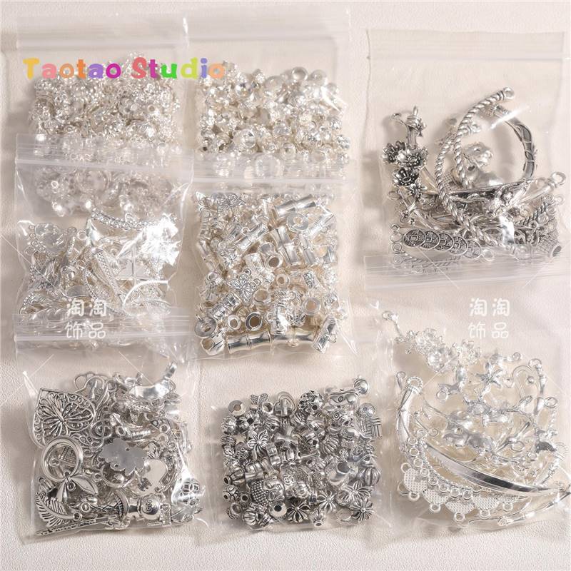 Mezcla de plata antigua brillante plata colgante de perlas DIY accesorios de joyería tubo de perlas dobladas tubo de flor colgante de diafragma brazalete de tres vías