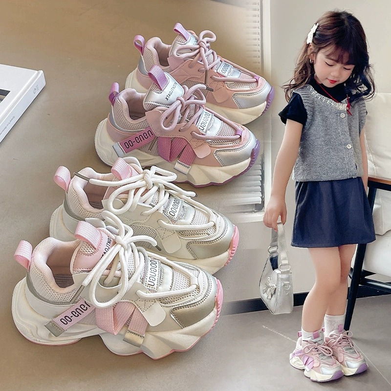 Детская обувь для девочек, новинка 2025 года, осенняя детская спортивная обувь, дышащая сетчатая обувь для папы, белые туфли для девочек, осенний стиль
