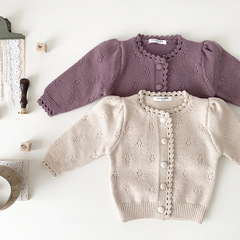 Cutemily Autumn and Winter Cross-border Ins Girls' Baby Hand-knitted Round Neck Cardigan Sweater for Girls Baby Thick Retro Sweater