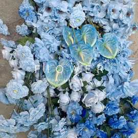 25年浅蓝色系婚庆花艺软装插花路引绢花 高端酒店礼堂装饰仿真花