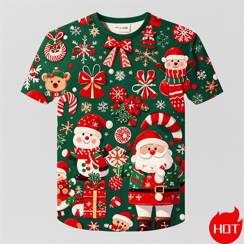 New Fashion 3D Printed Merry Christmas T-Shirt Men's Casual Short-Sleeved T-Shirt for Both Men and Women Christmas Pattern T-Shirt for Men