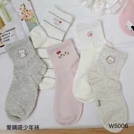 爱嘀嗒26秋冬新款少年袜可爱小猫中筒袜韩版女童潮袜无骨袜透气