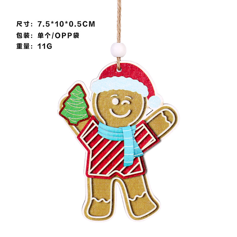 Nuevos productos transfronterizos decoraciones navideñas pan de jengibre de Navidad hombre colgante de madera DIY colgante de árbol de Navidad