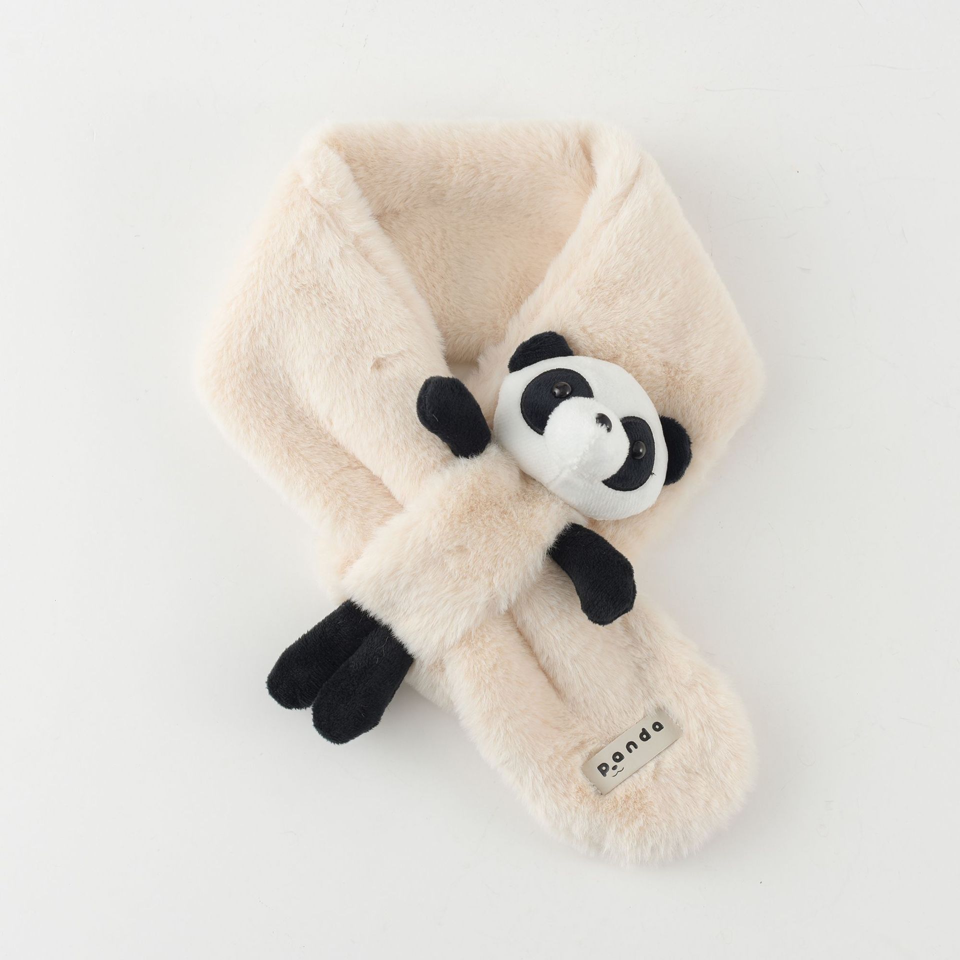Estilo coreano de los niños dibujos animados muñeca Panda Cruz color sólido pelusa caliente engrosada bufanda para y niñas