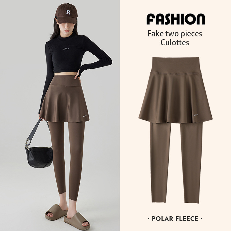 Fake two-piece shark pants women's skirt pants outer wear high waist tight sports leggings skinny stretch cropped Barbie pants Spring