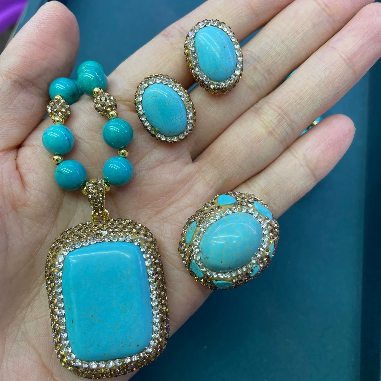 Turquoise clay, stone inlay, organic jewelry handmade, Chinese style