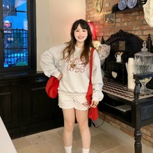 中性圆领卫衣女装日系英伦重磅无帽上衣服印花文艺复古秋冬季潮流