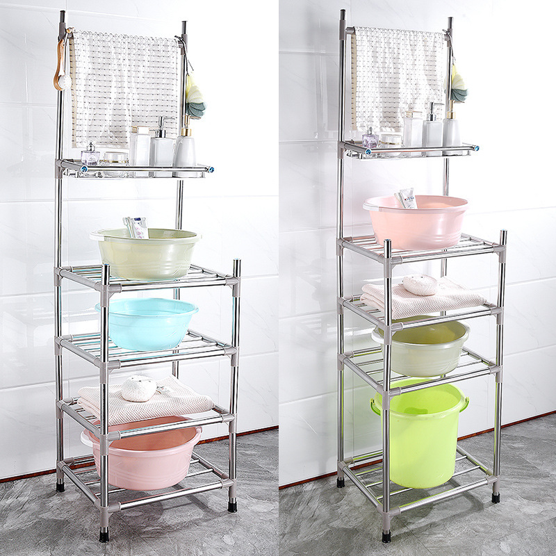 Large Square Stainless Steel Kitchen Storage Rack, Multi-Layer Floor-Standing Pot Rack, Bathroom Basin Rack, Storage and Organization Rack