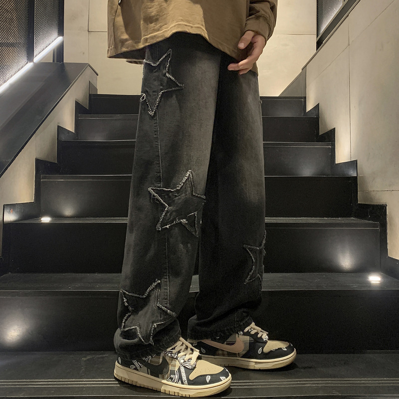 Straight Denim Pants Men's High-end Spring Fashion Brand Wide-leg Pants Spring and Autumn Loose American Style High Street vibe Pants Straight Denim Pants Men's High-end Spring Fashion Brand Wide-leg Pants Spring and Autumn Loose American Style High Street vibe Pants