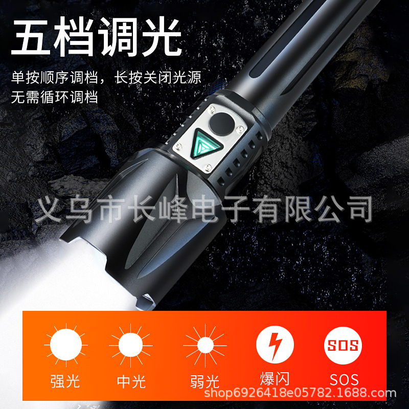 Transfronteriza al aire libre linterna de luz fuerte lente grande zoom pantalla electrónica USB carga con entrada y exportación linterna