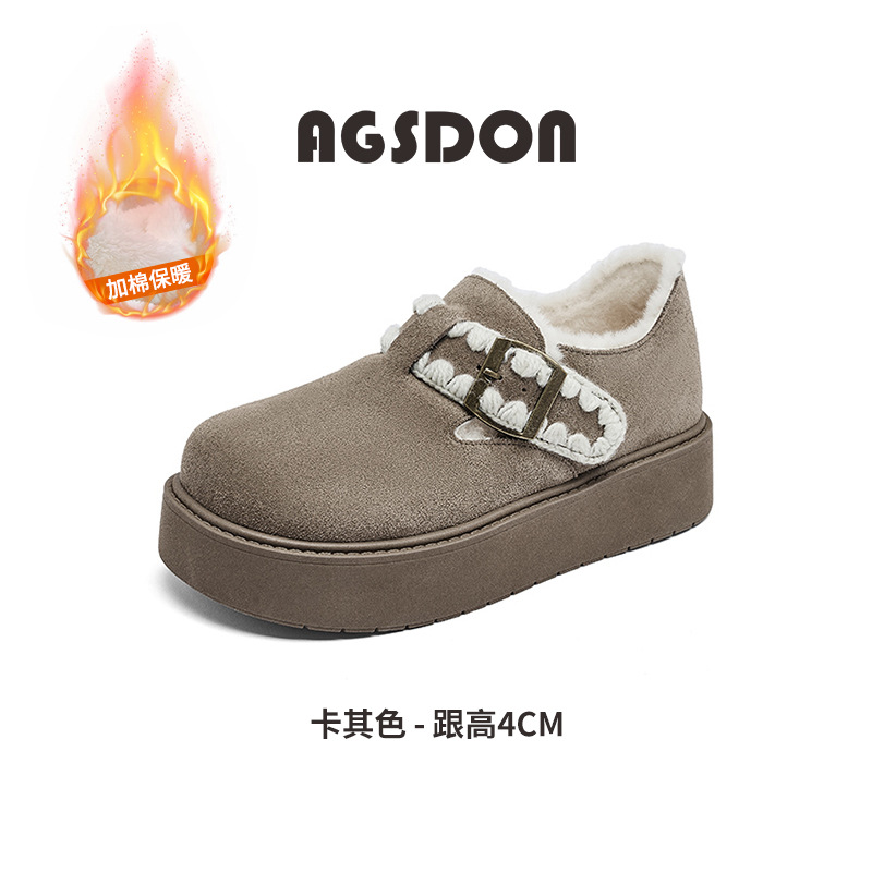 Augu Shi Deng grueso fondo de terciopelo Bocken zapatos de mujer 2025 nuevo invierno todo incluido botas de nieve bajas botas de algodón