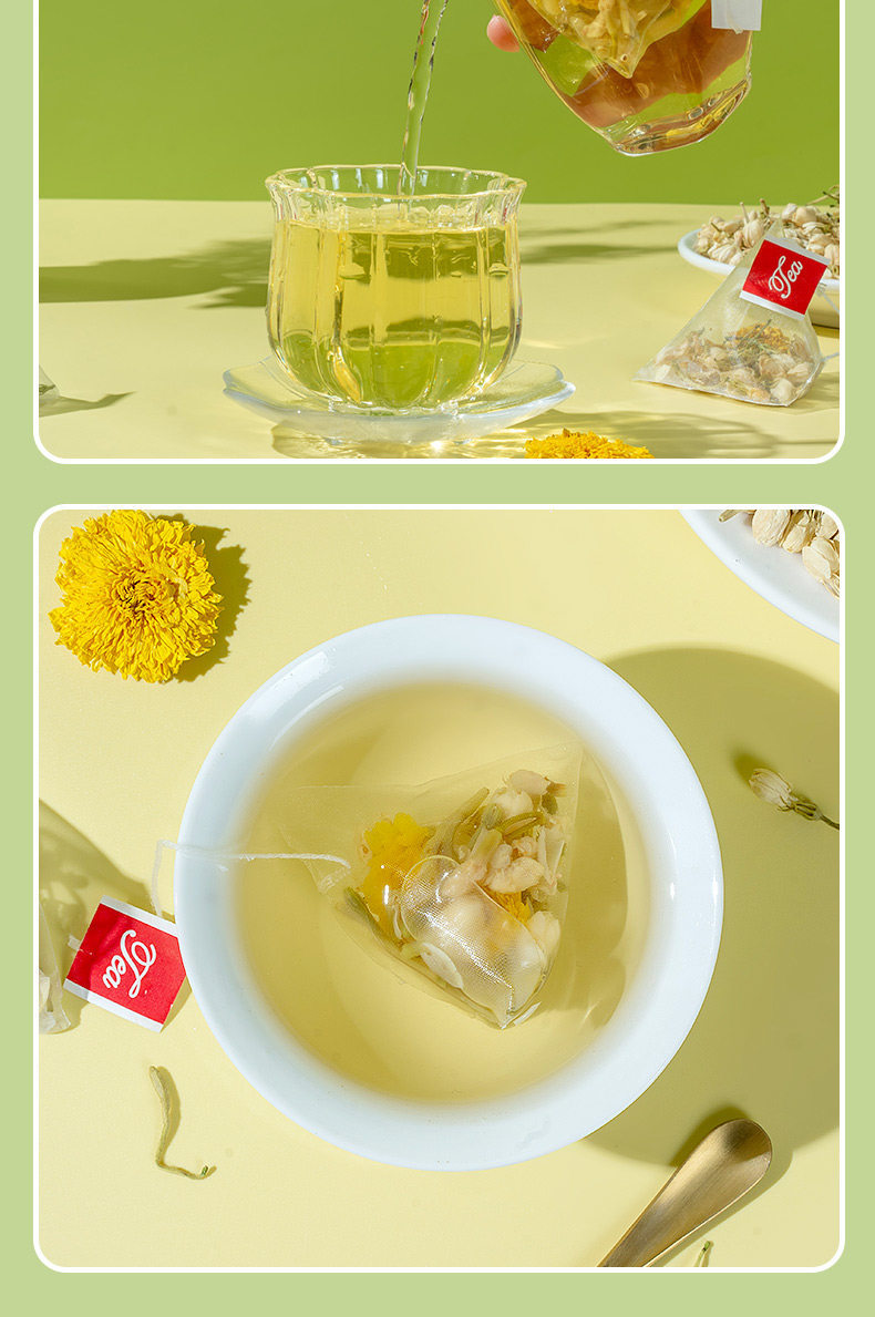 Honeysuckle Chrysanthemum Jasmine Tea Bags 100 Count San Hua Cha Herbal Blend No Sugar Added preparation