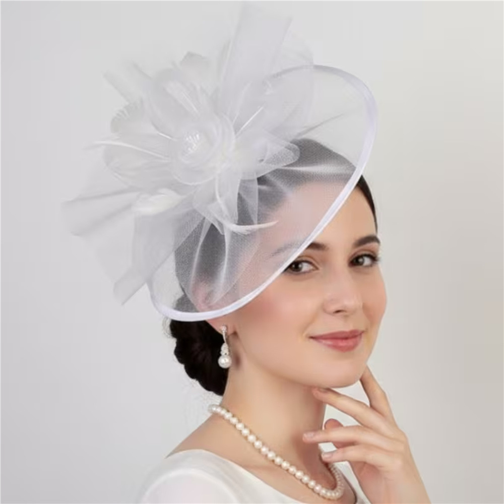 European and American vintage mesh feather headpiece bridal hat, ladies' hair accessory for horse racing festivals, pearl flower headpiece