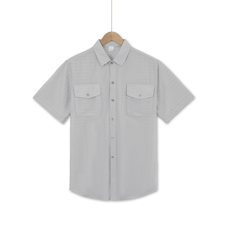 Chemise d'été à manches courtes pour homme, couleur unie, double poche, décontractée, pour les vacances_voghion.com