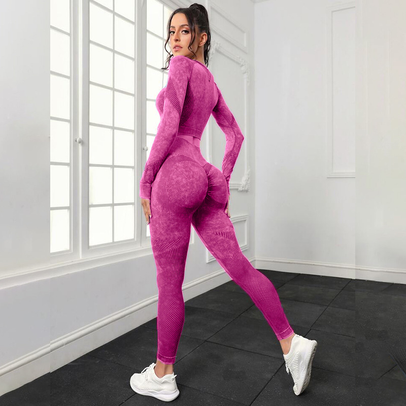 Transfronterizo europeo y americano sin costuras lavado hueco ropa de yoga traje cintura alta cadera levantamiento fitness Pantalones deportes correr ropa de yoga