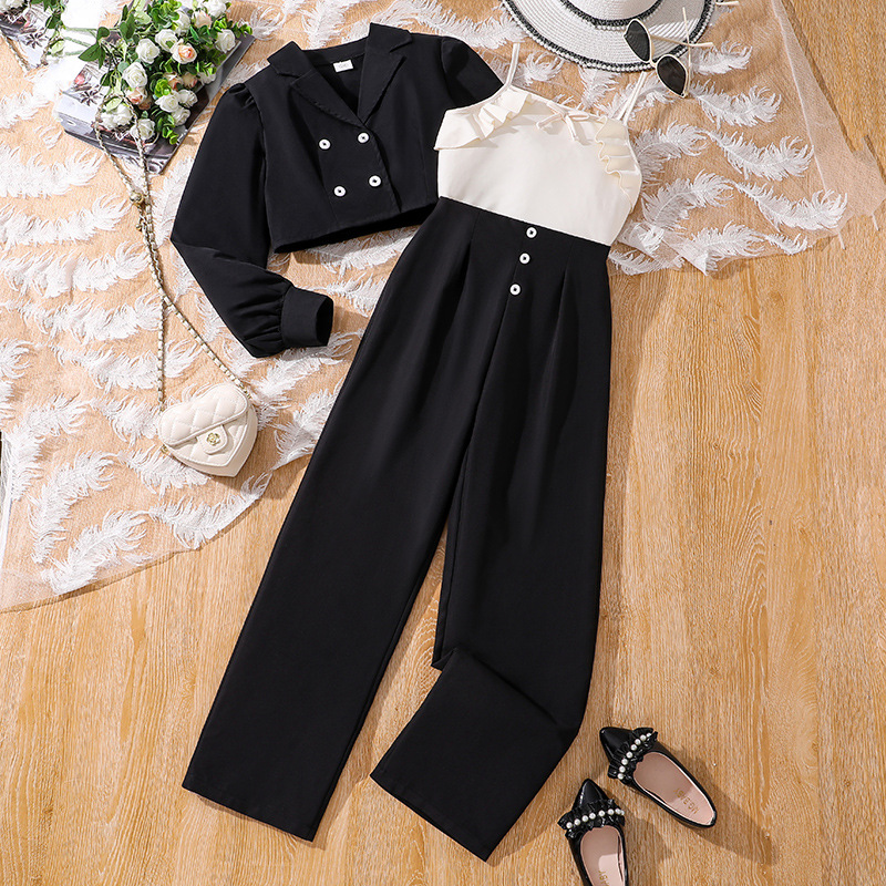 Girls Two-piece Jumpsuit And Jacket Set For Autumn_voghion.com