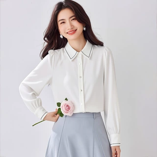 2026春秋缎面衬衫女长袖设计感小众撞色内搭打底上衣职业正装衬衣