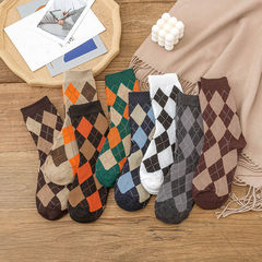 中筒襪菱形格子韓版堆堆襪學院風少女學生襪小紅書同款網紅襪子