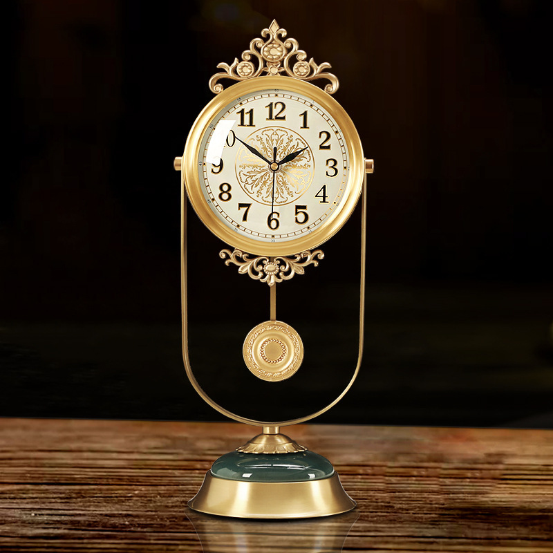 轻奢黄铜座钟台式钟表摆件客厅钟饰欧式桌面时钟装饰摆件复古坐钟