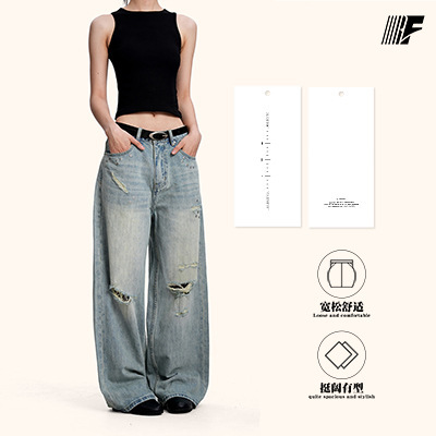 Yongfang American-Style High Street Washed Blue Jeans for Men and Women, Loose Fit, Distressed Design, Straight-Leg, Drapey Wide-Leg Pants Yongfang American-Style High Street Washed Blue Jeans for Men and Women, Loose Fit, Distressed Design, Straight-Leg, Drapey Wide-Leg Pants