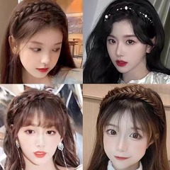 珍珠魚骨辮假髮發箍一體女高顱頂頭箍麻花辮編發發卡2024新款頭飾