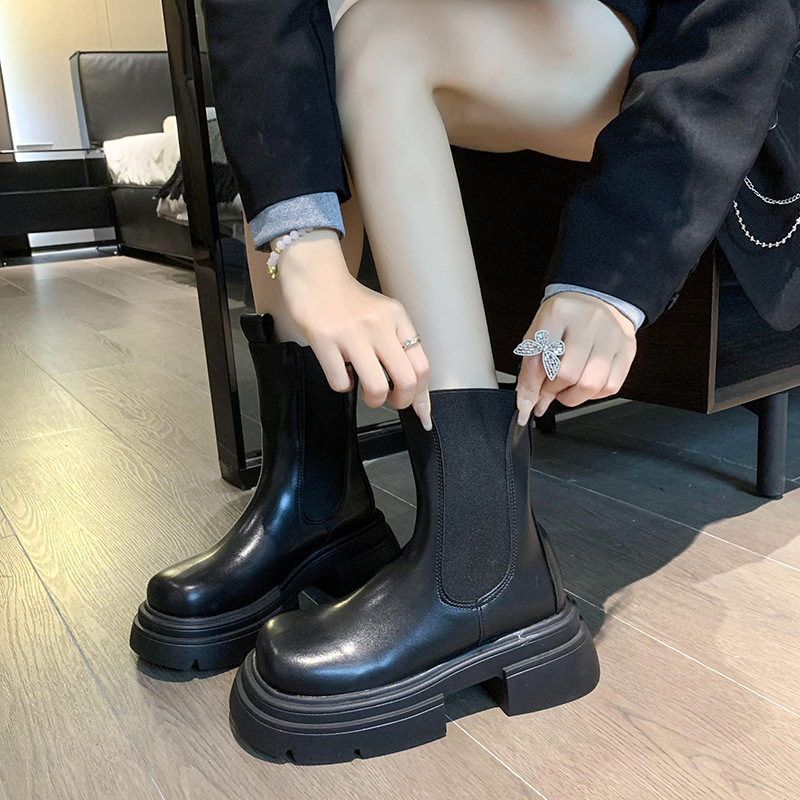 Women's Fleece-lined Platform Martin Boots Mid-calf Style_voghion.com
