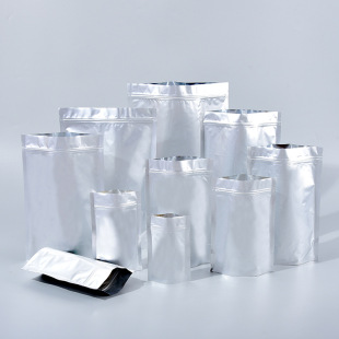 In stock PE pure aluminum middle seal bag self-standing self-sealing bag tin foil sealed bag food nut aluminum foil packaging bag wholesale
